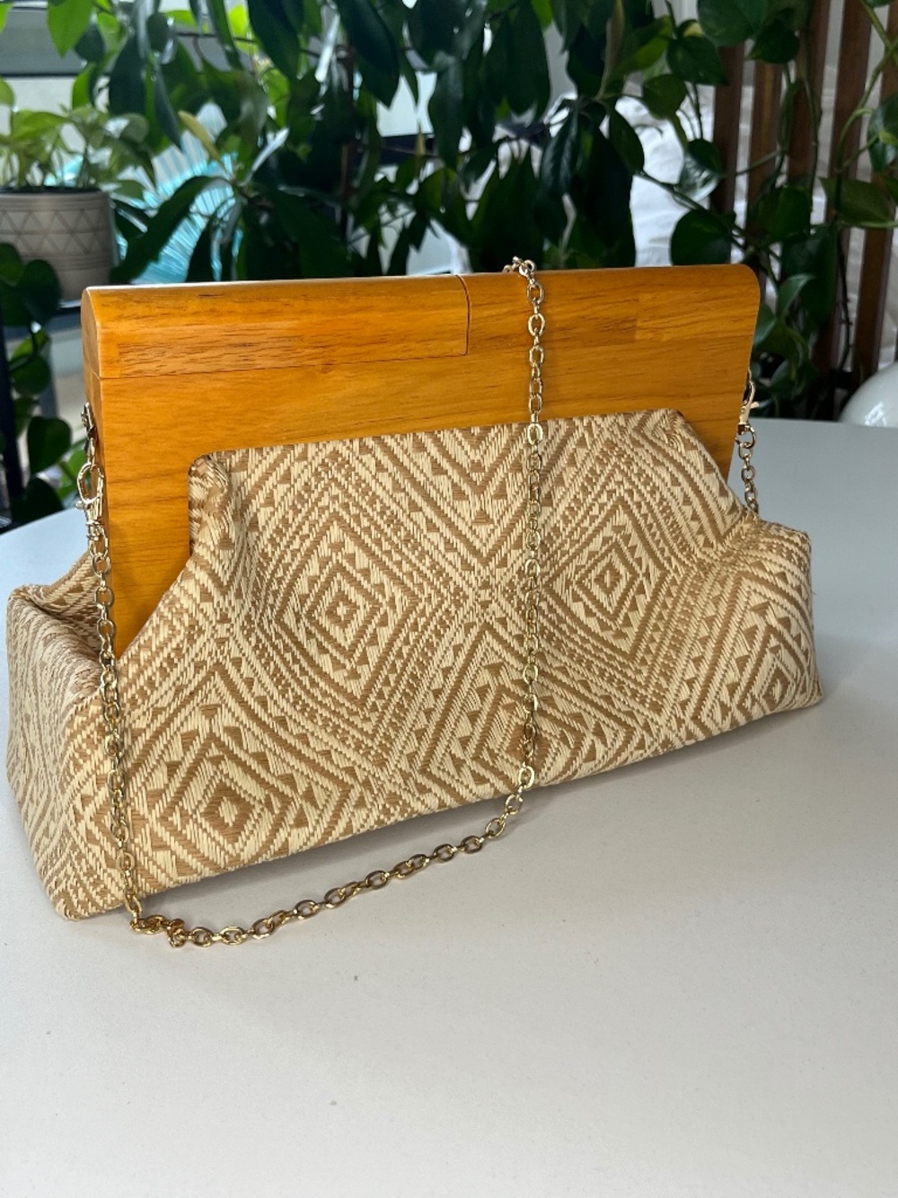 Unique Crossbody Bag Beige Cream | Wood & Woven Structured